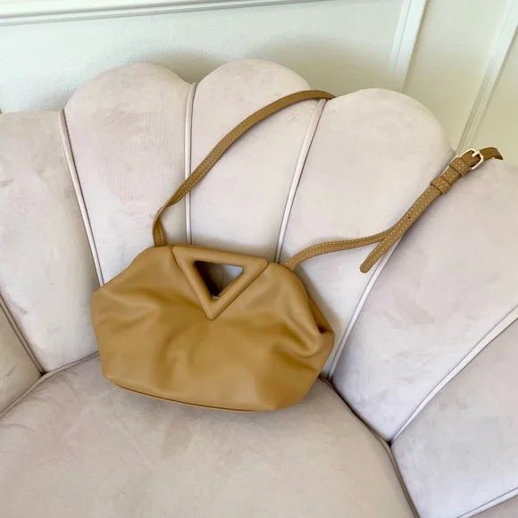Faux Leather Tan Dumpling Bag - Picture 1 of 5